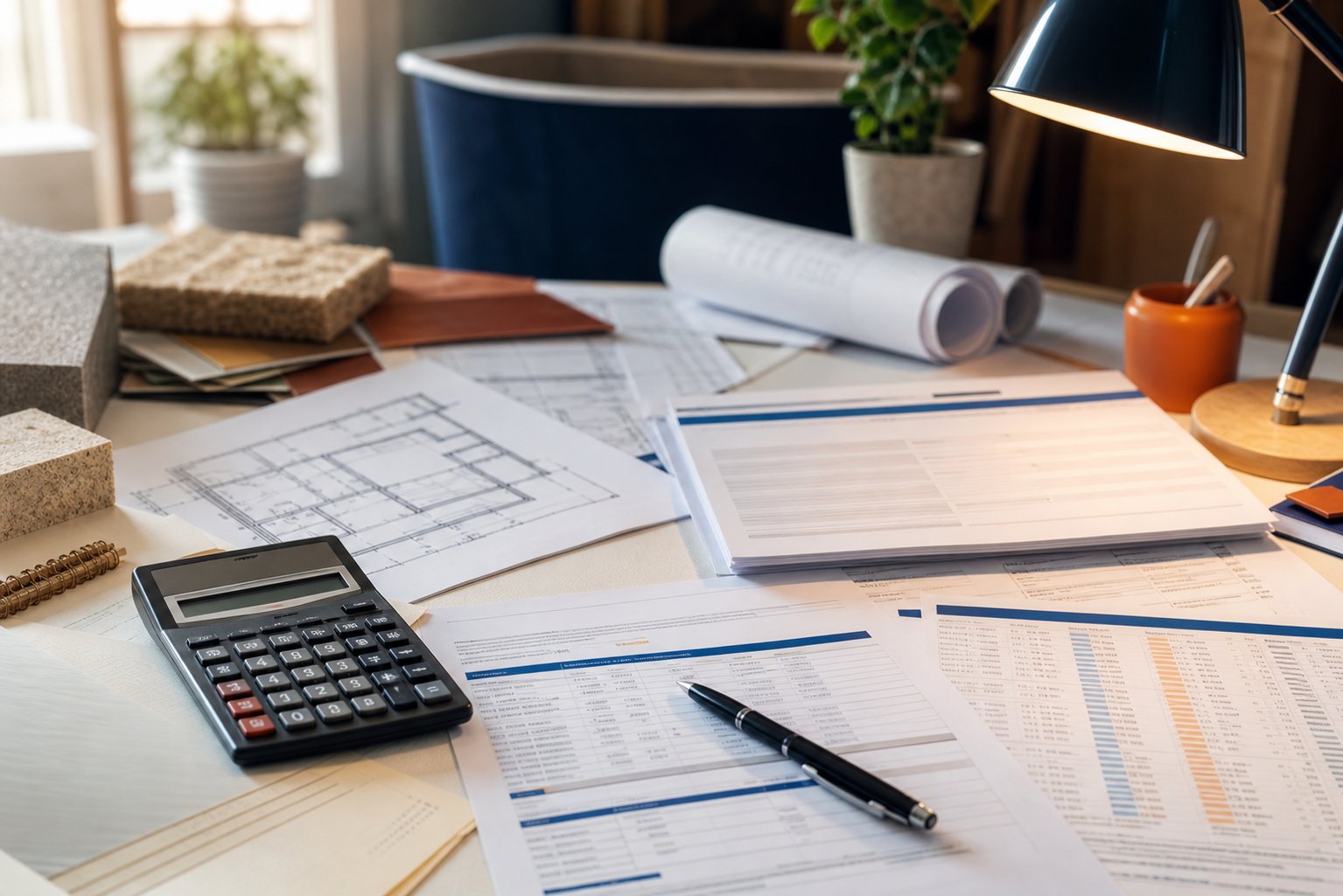 Aides renovation dossiers MaPrimeRenov et CEE avec stylo et plans travaux