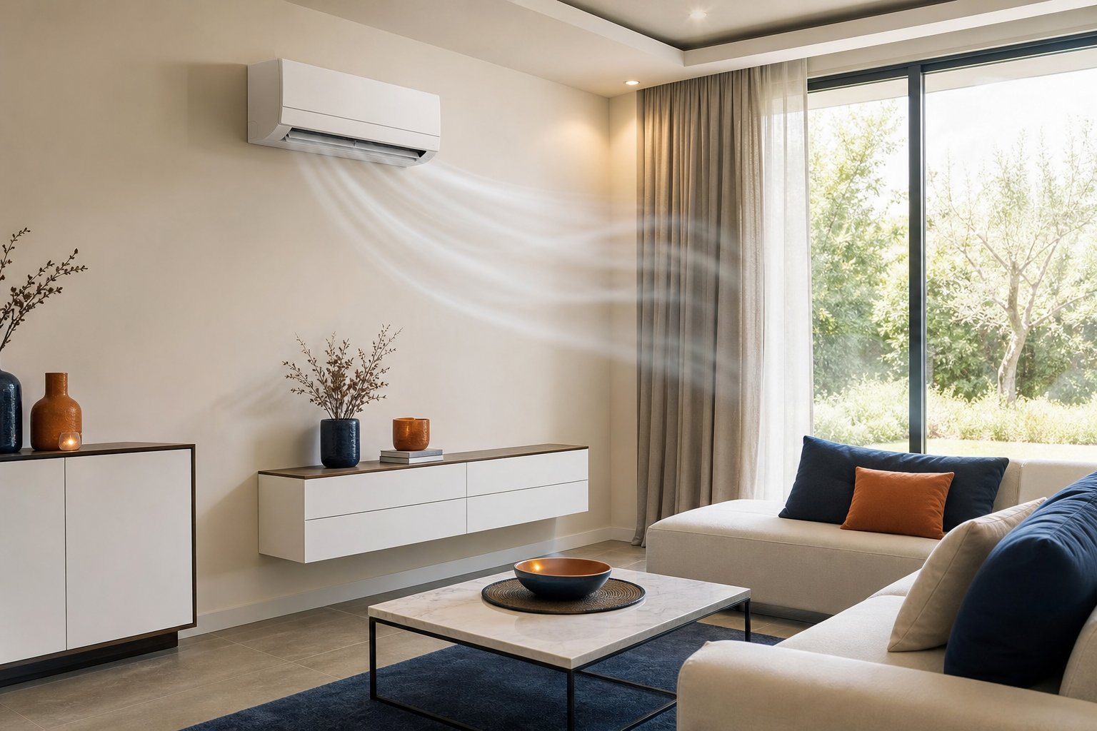 Climatisation reversible split mural piece lumineuse avec flux d air visible