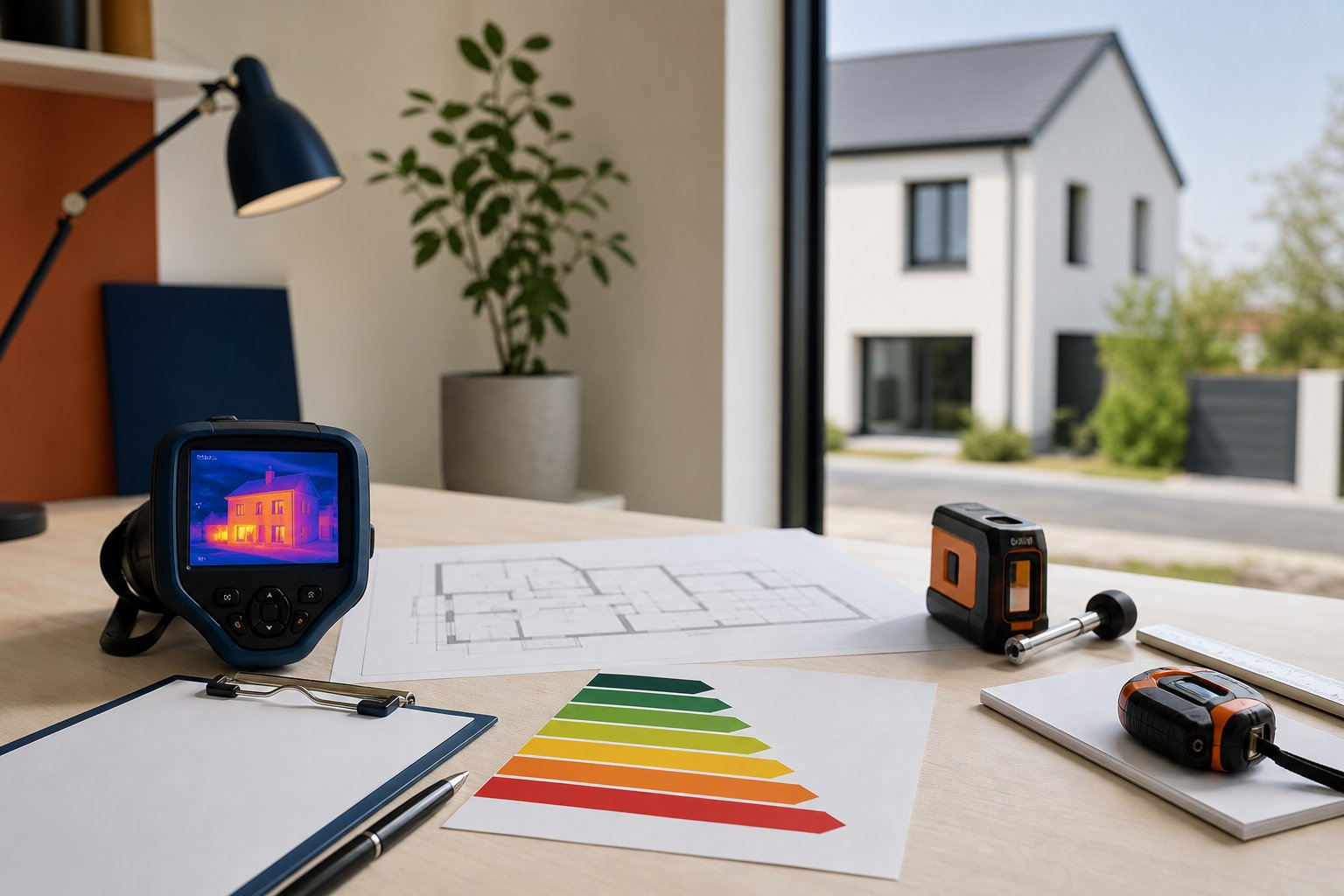 DPE maison exterieur avec thermometre plan performance energetique etiquette
