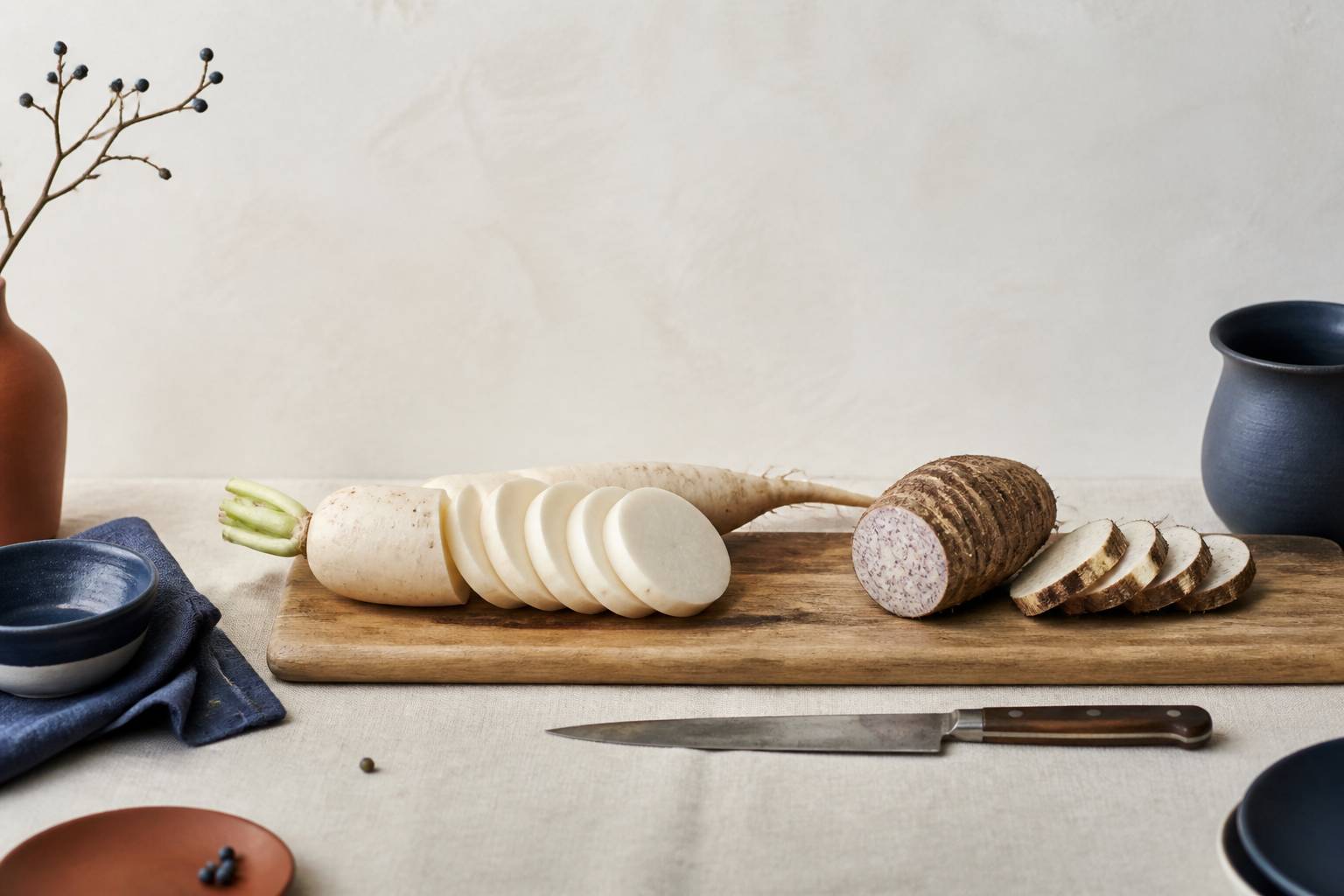 Rondelles de daikon blanc et racine de dachine