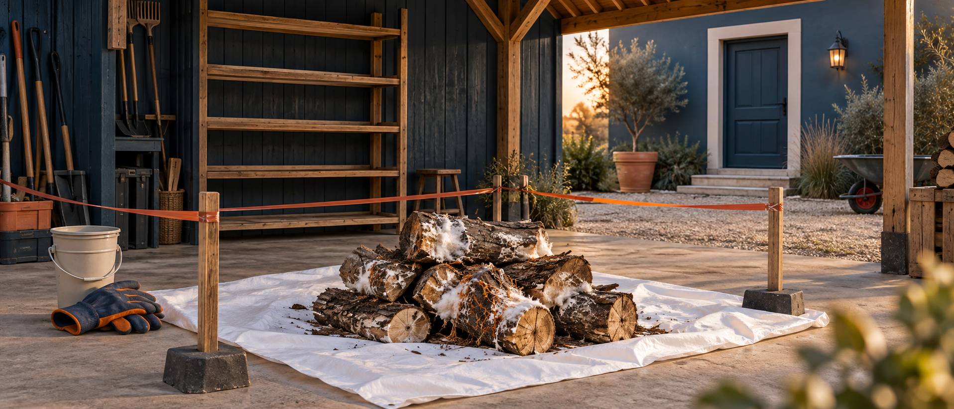 Illustration éditoriale du sujet : Mérule sur bois de chauffage : comment la détecter et la prévenir efficacement ?