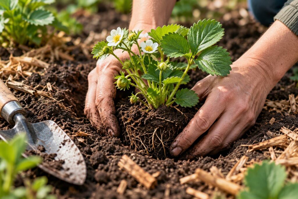 Illustration de détail sur le sujet : Le meilleur moment pour planter votre fraisier et garantir une récolte abondante